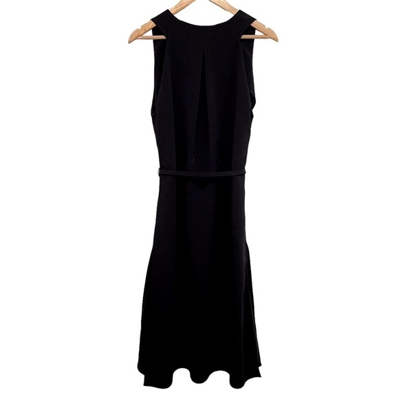 BABATON Aritzia Black V Neck Tie Waist Midi Dress With Dramatic Side Slits Sz M - Picture 2 of 9